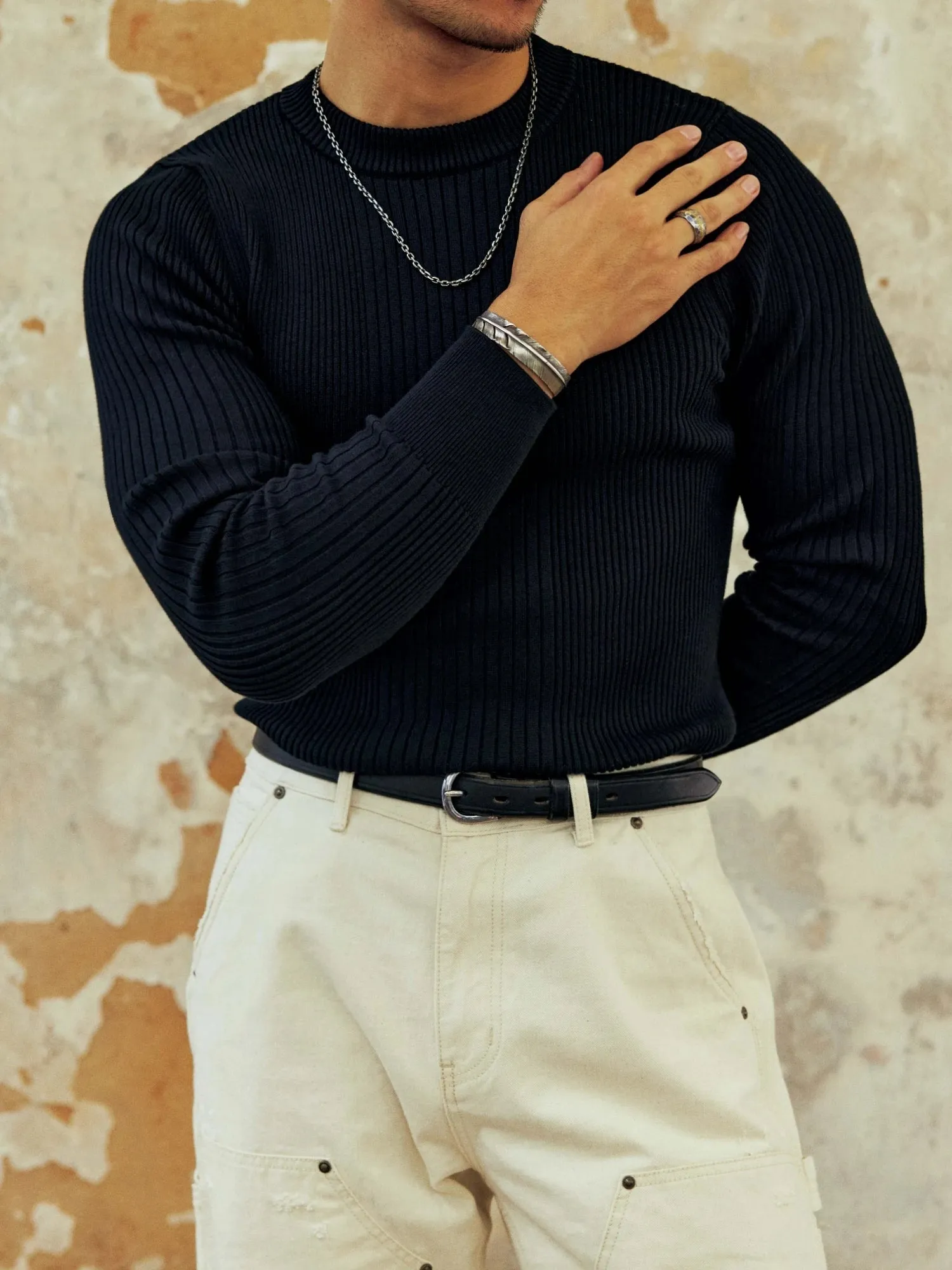 Men's Knitted Pullovers with Long Sleeves - Stretch Thick Casual Style