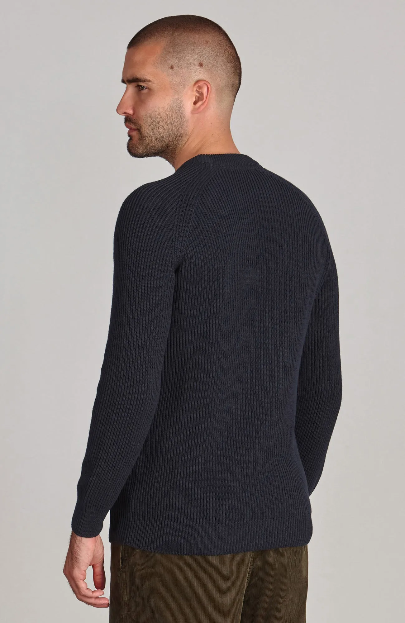 Mens Midweight Cotton Ribbed Crew Neck Jumper