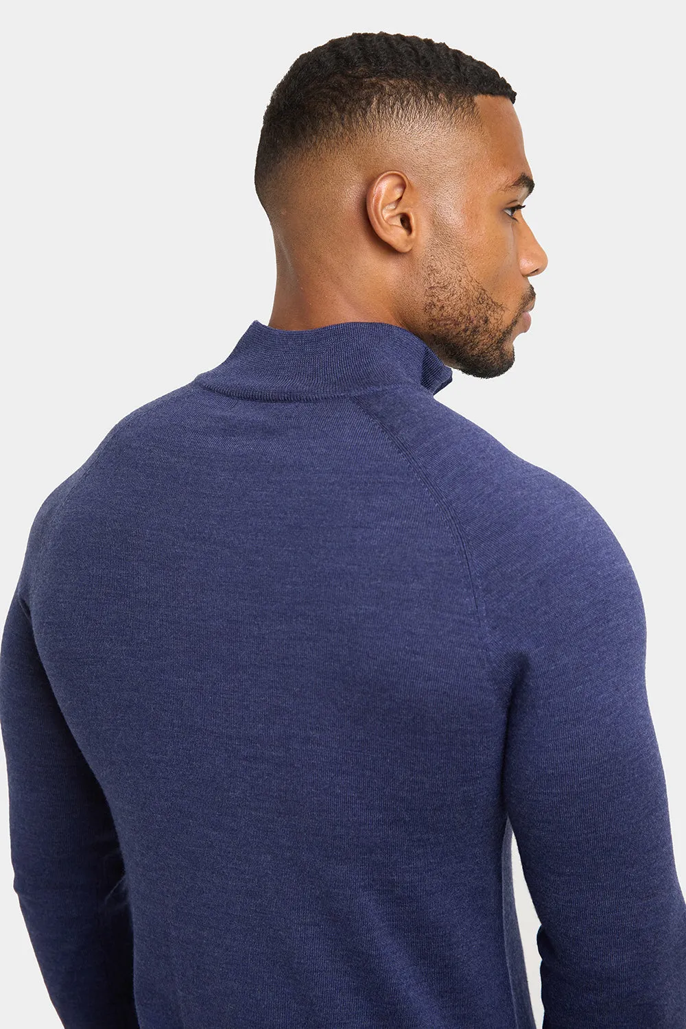 Merino Wool Half Zip Neck in Airforce