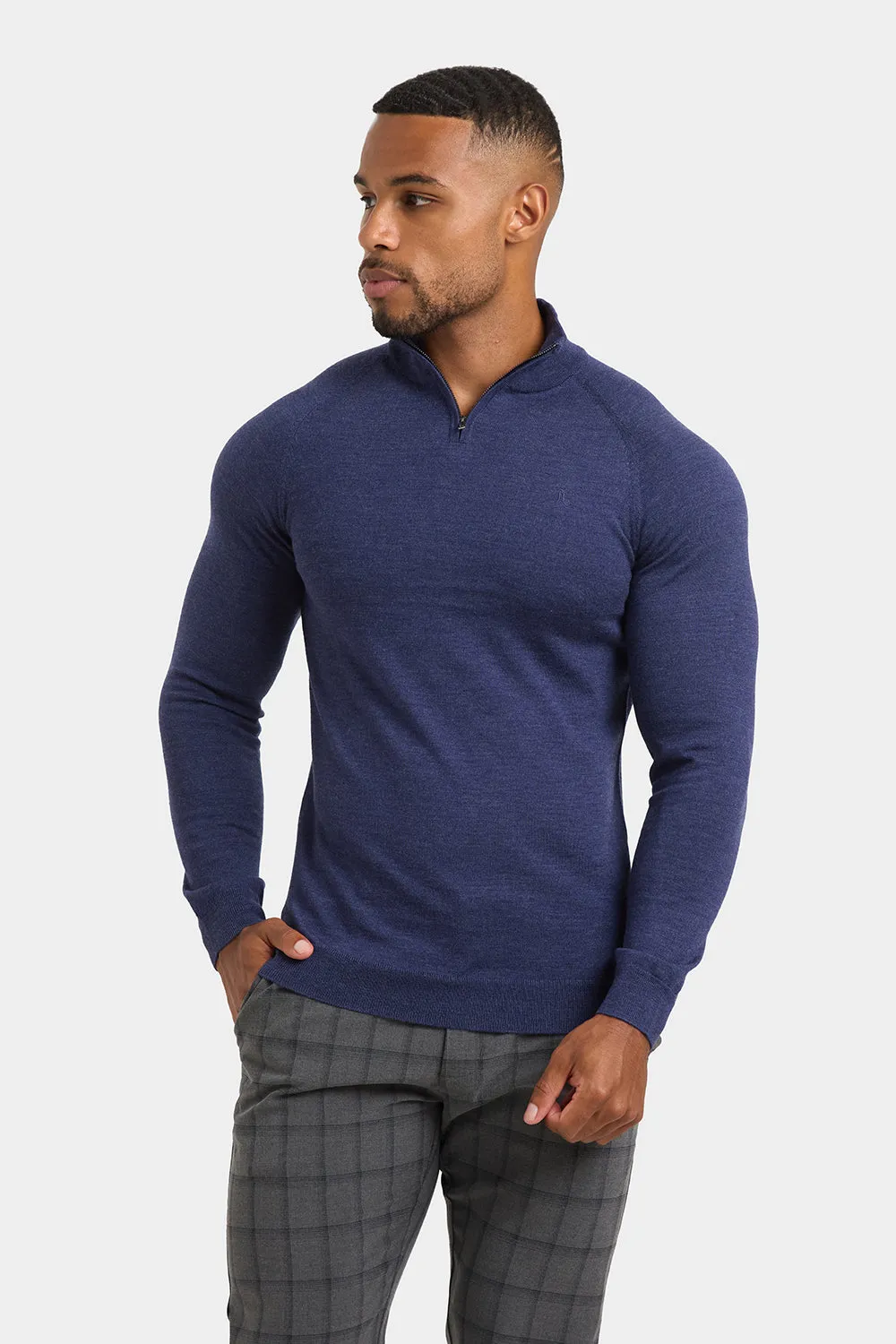 Merino Wool Half Zip Neck in Airforce