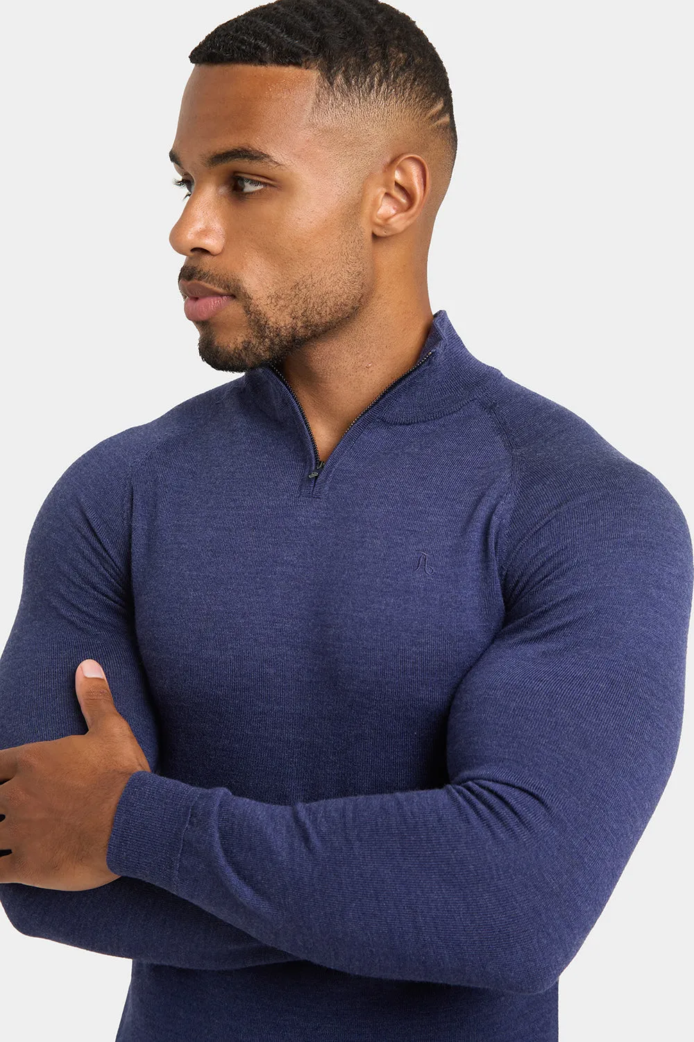 Merino Wool Half Zip Neck in Airforce