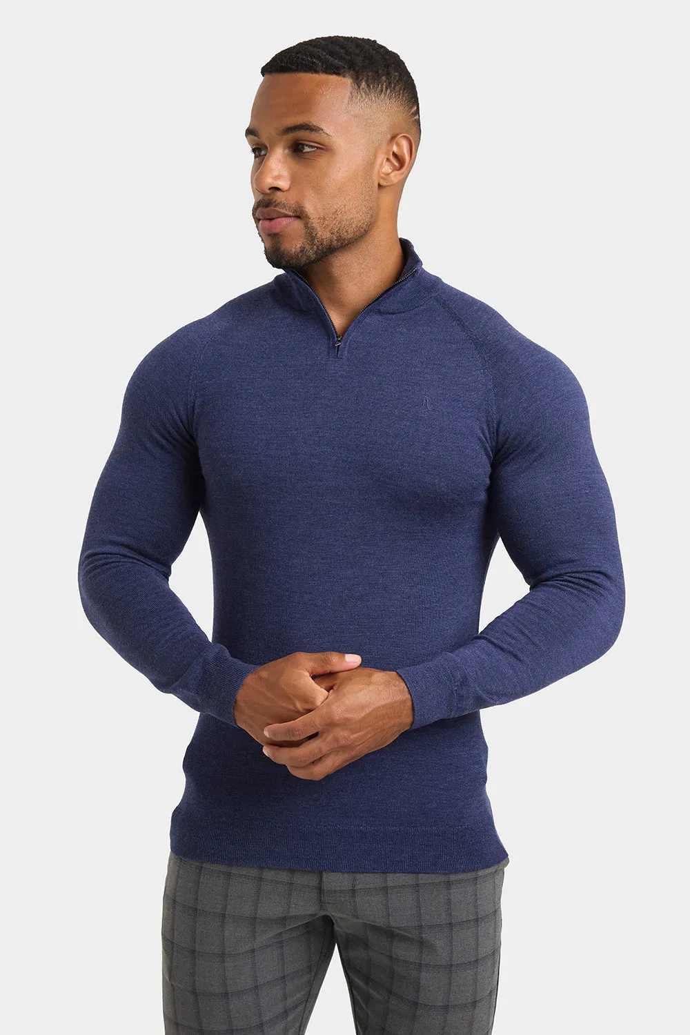 Merino Wool Half Zip Neck in Airforce