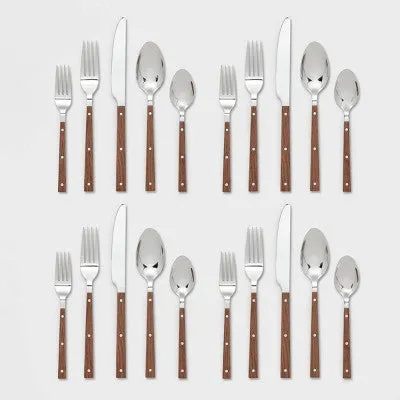 Open Box - 20pc Stainless Steel Burlington Silverware Set Faux Wood - Threshold