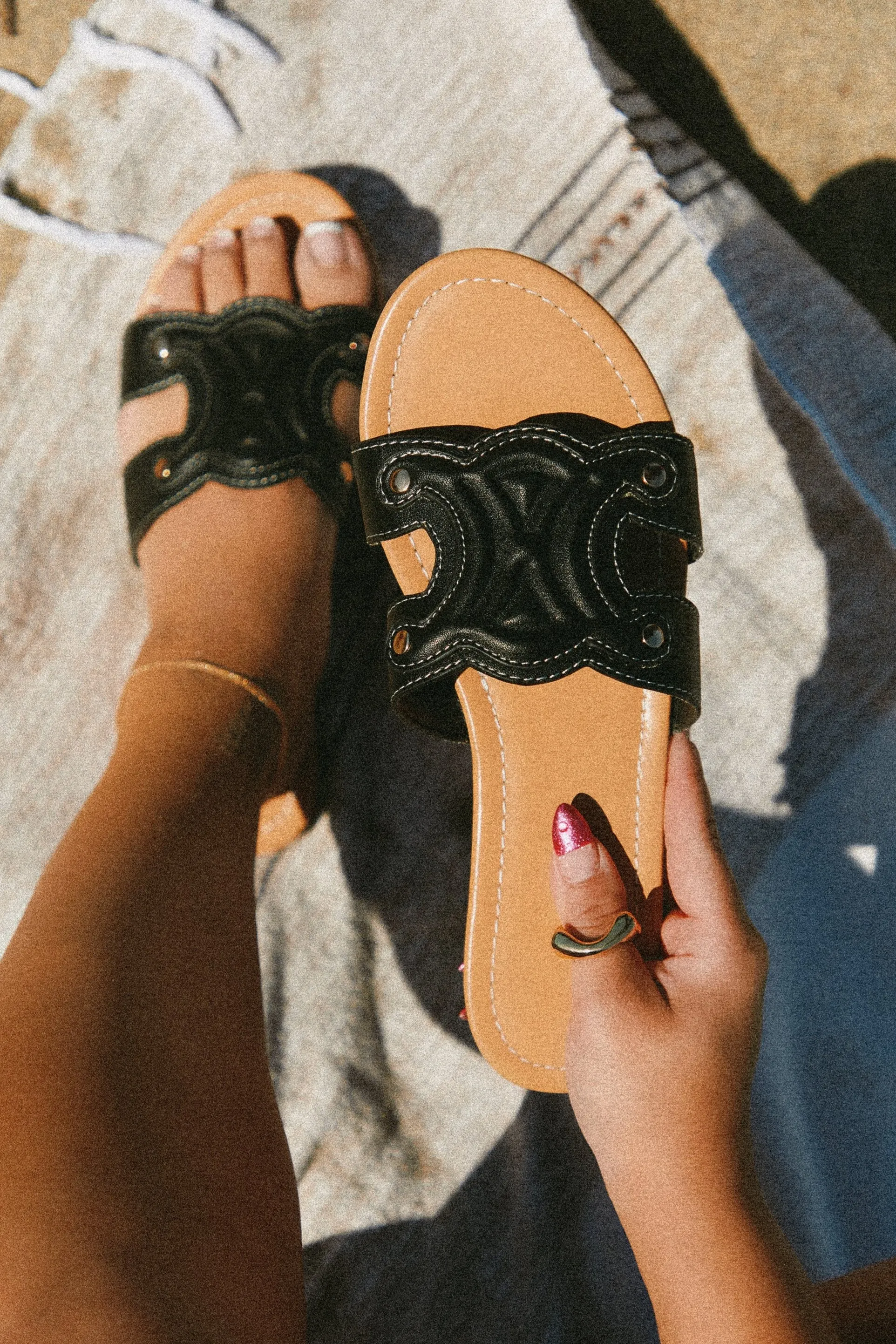 Paris Trips Slip On Sandals - Black