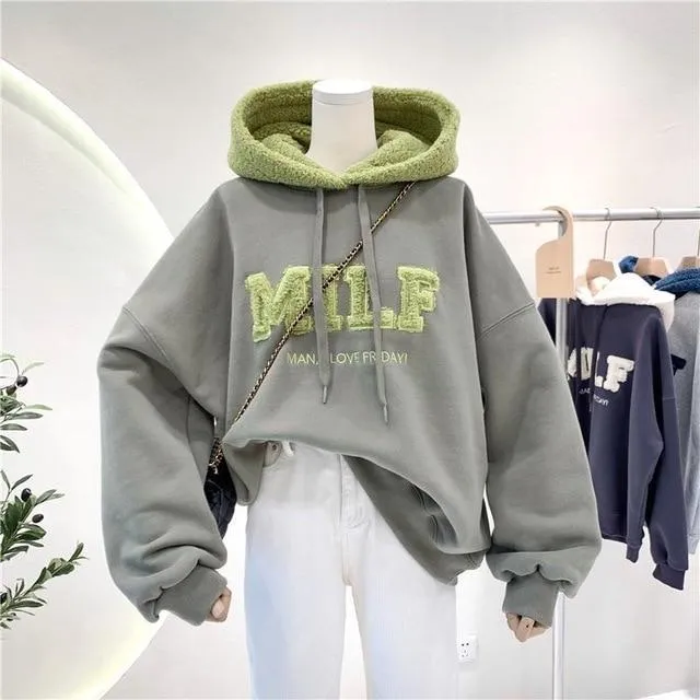 Patchwork Oversize Sweatshirt Casual Loose Thick Long Sleeve Hoodies