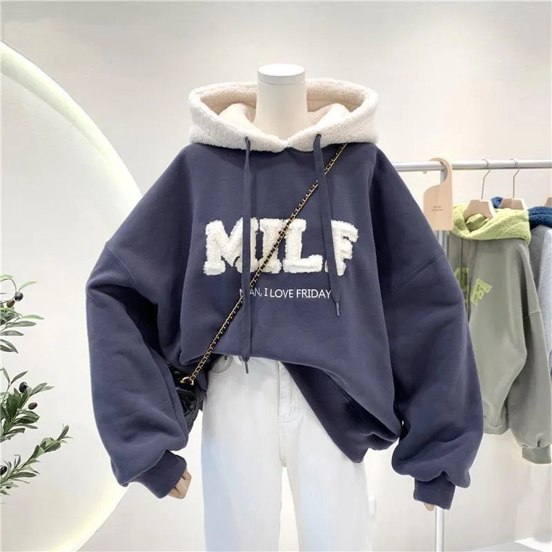 Patchwork Oversize Sweatshirt Casual Loose Thick Long Sleeve Hoodies