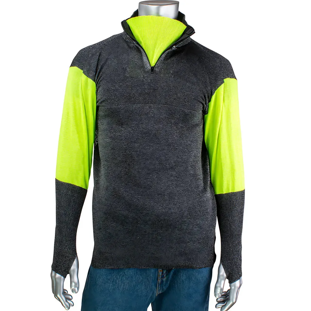 PIP PJG145-3CM-HVB-TH-4XL ATA Blended Cut Resistant 1/4 Zip Pullover with Hi-Vis Sleeves and Thumb Holes