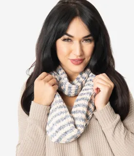 Silver Grey & Beige Plush Knit Infinity Scarf