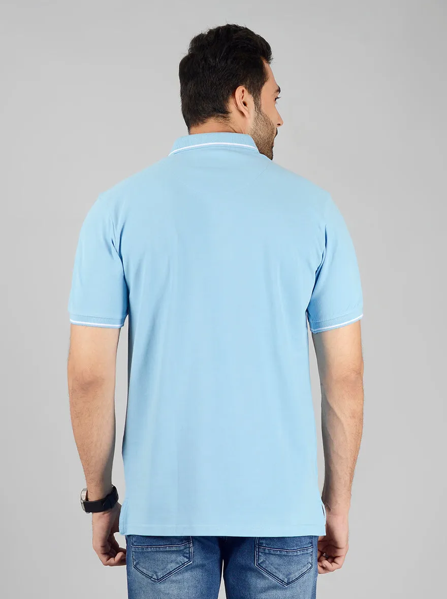 Sky Blue Solid Slim Fit Polo T-Shirt | JadeBlue