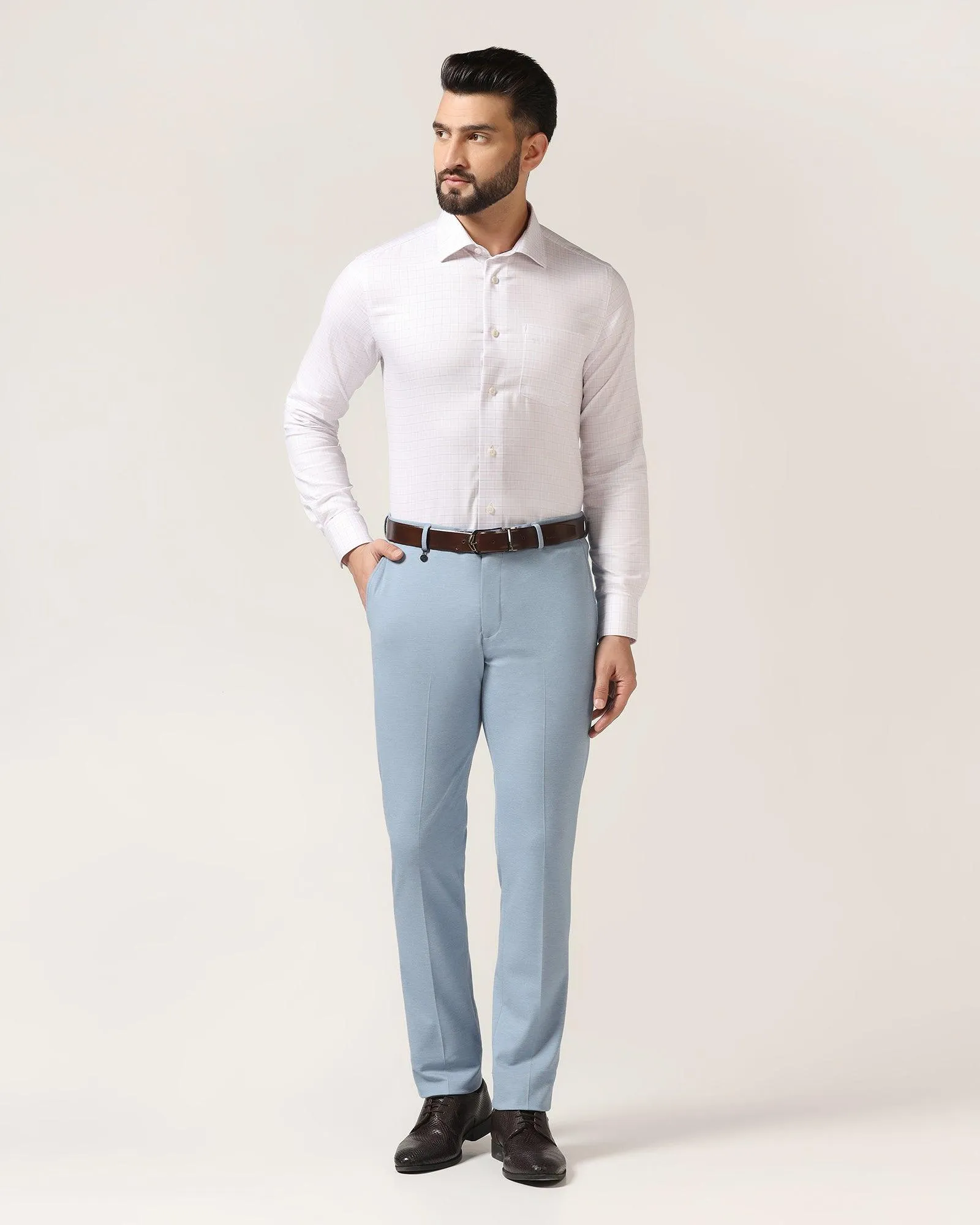 Slim Fit B-91 Formal Blue Textured Trouser - Steve