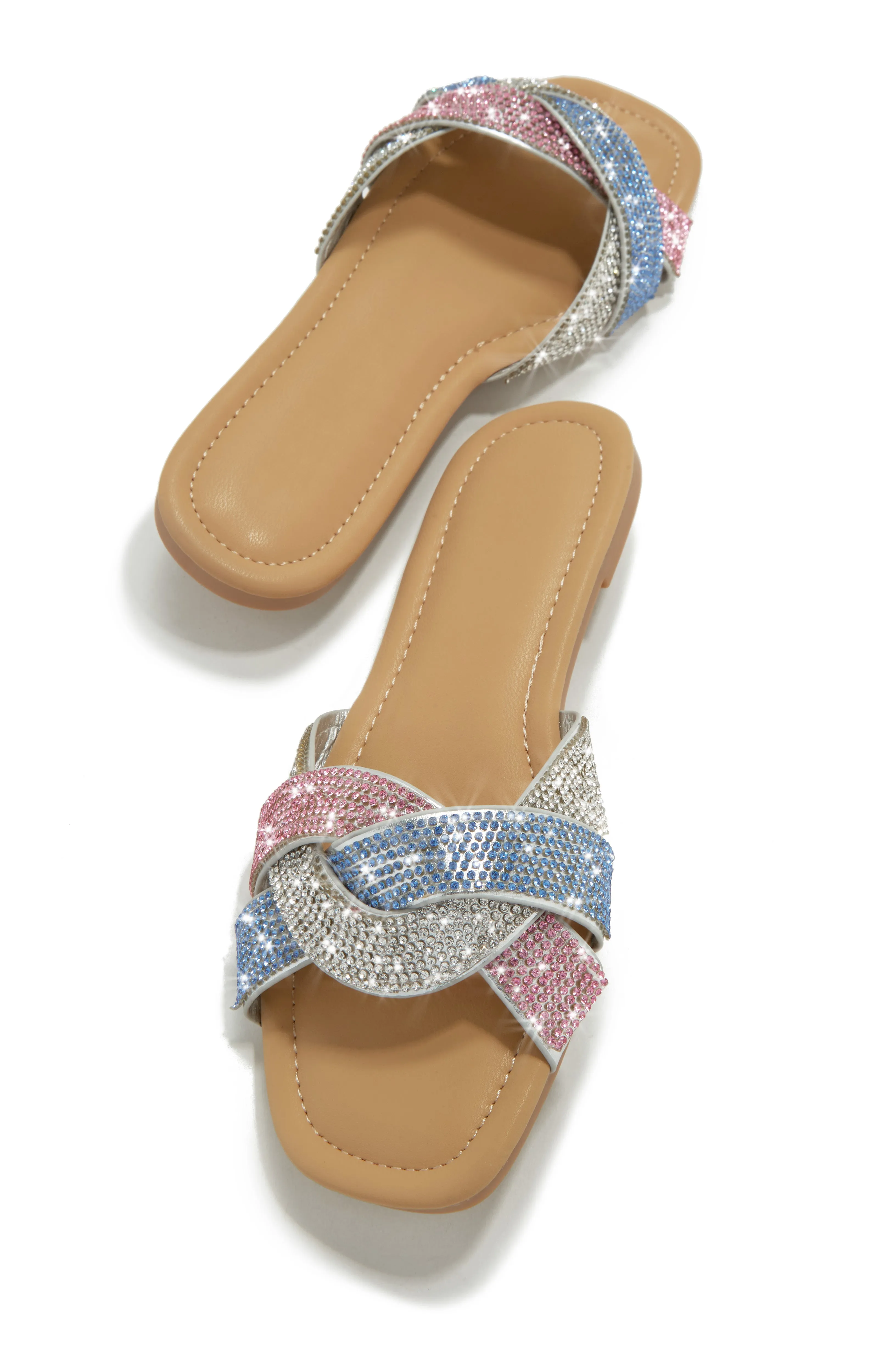 Slip Into Paradise Embellished Slip On Sandals - Pink Multi