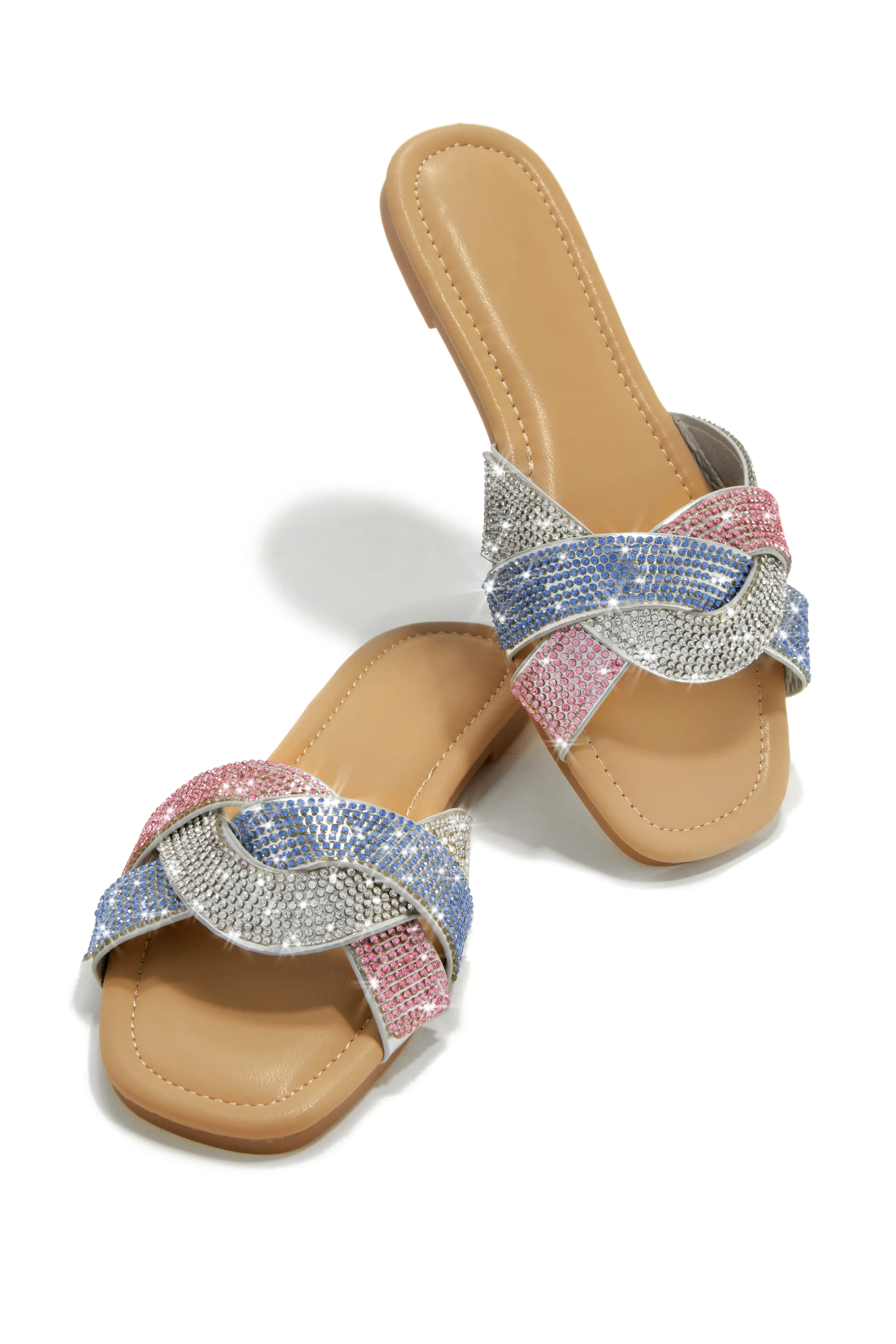 Slip Into Paradise Embellished Slip On Sandals - Pink Multi