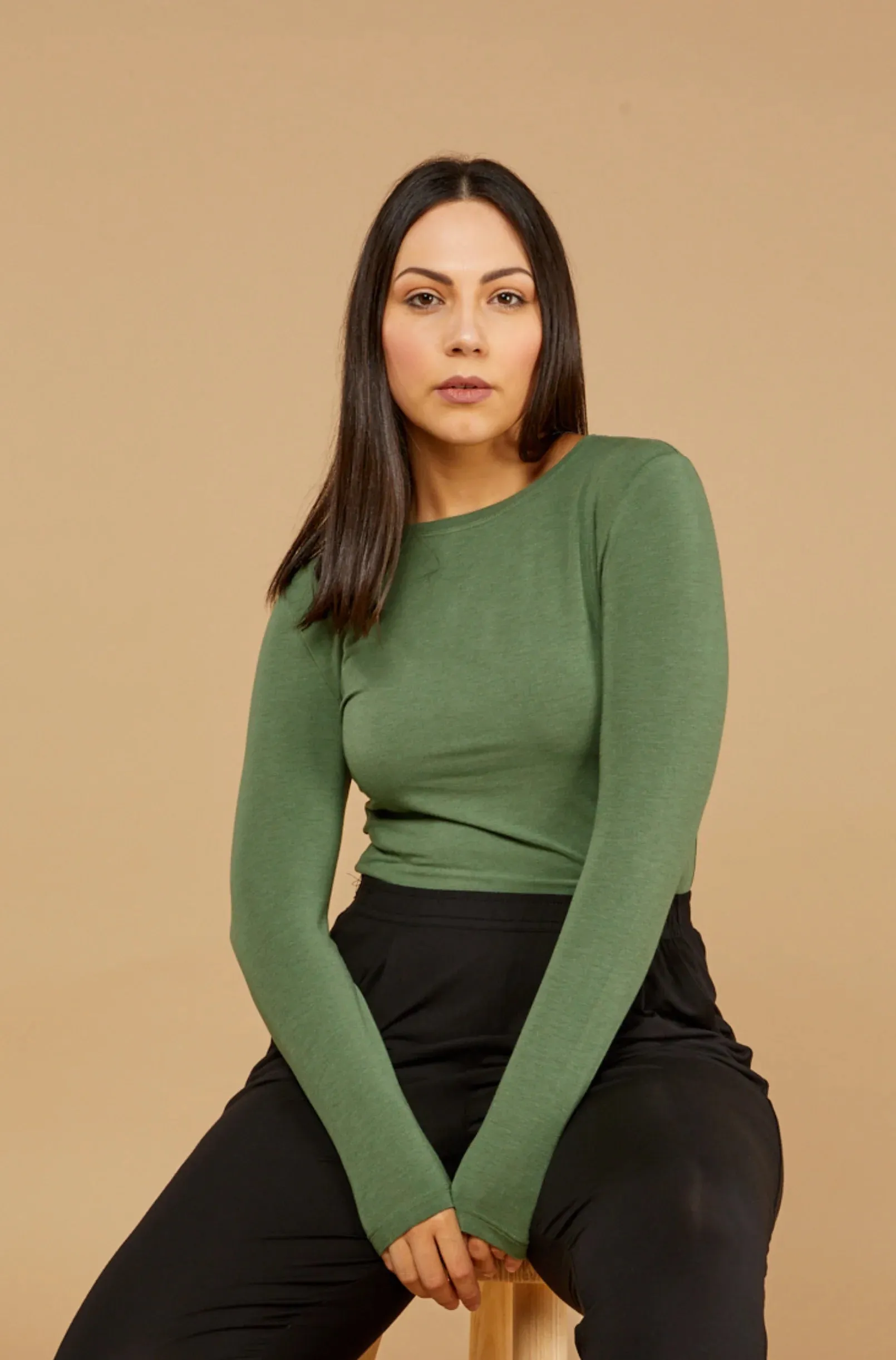 Tani High Neck Long Sleeve Top Sage Marle