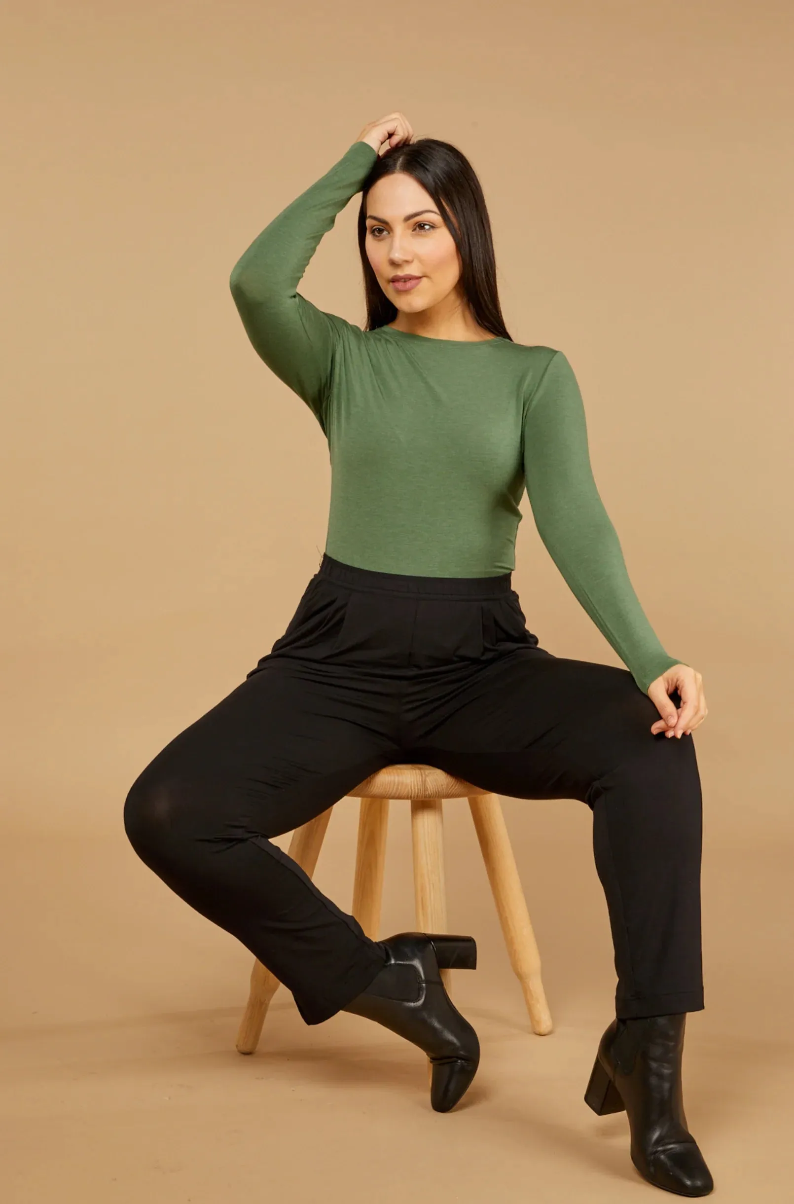 Tani High Neck Long Sleeve Top Sage Marle