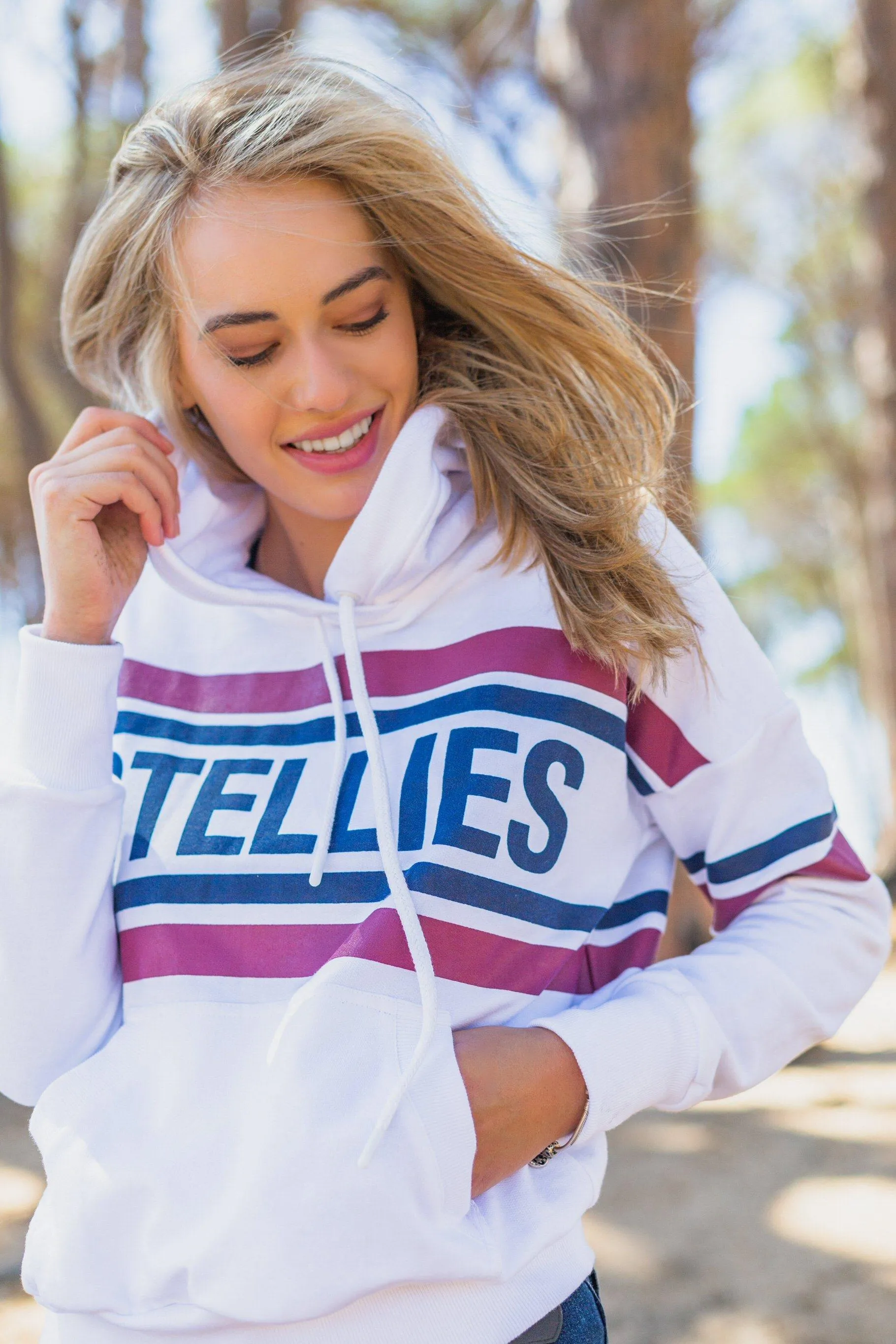 The Striped Fleece Hoodie In White