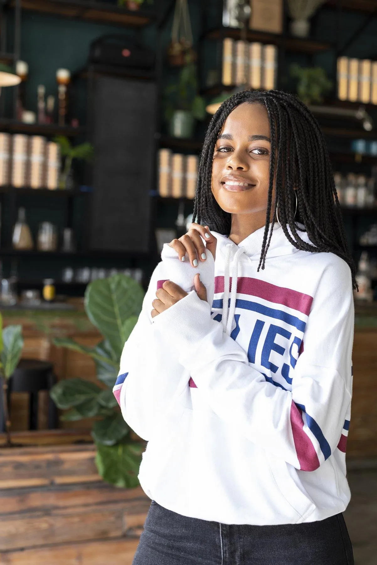 The Striped Fleece Hoodie In White