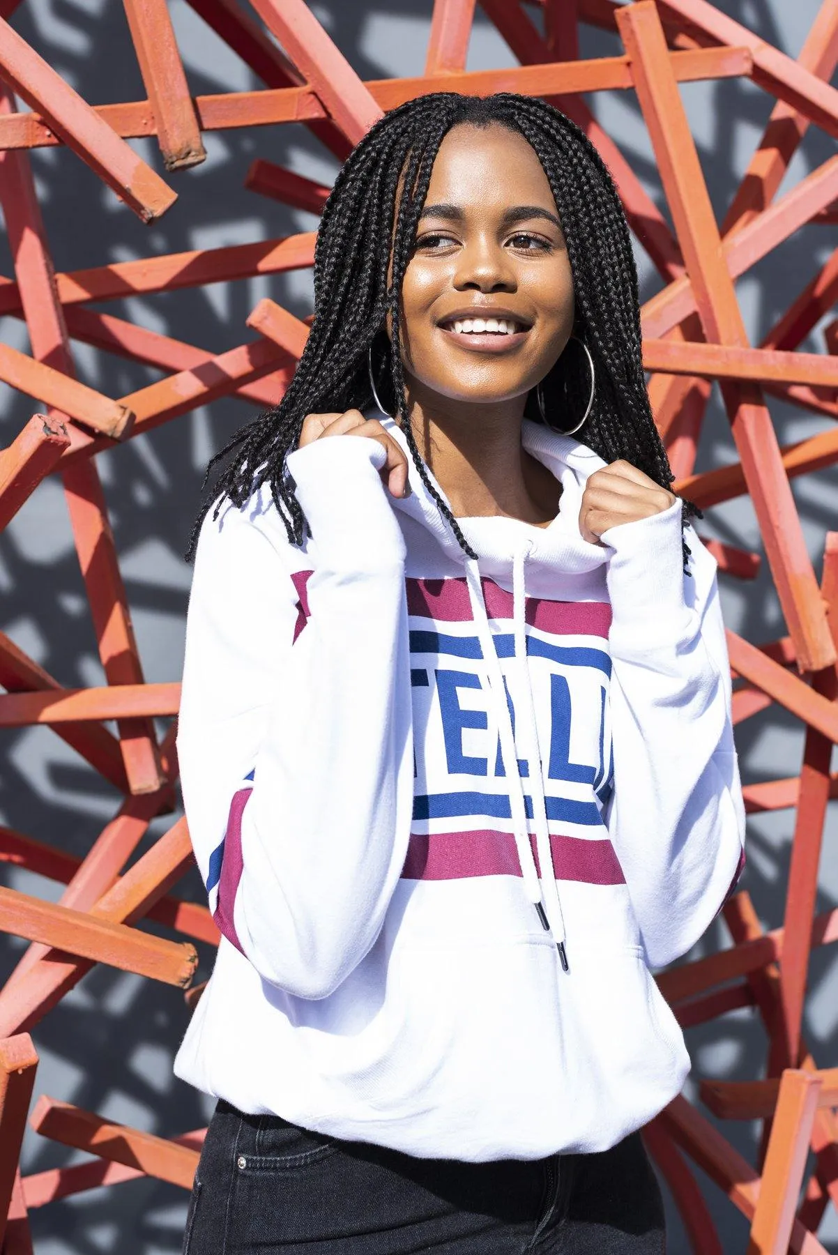 The Striped Fleece Hoodie In White