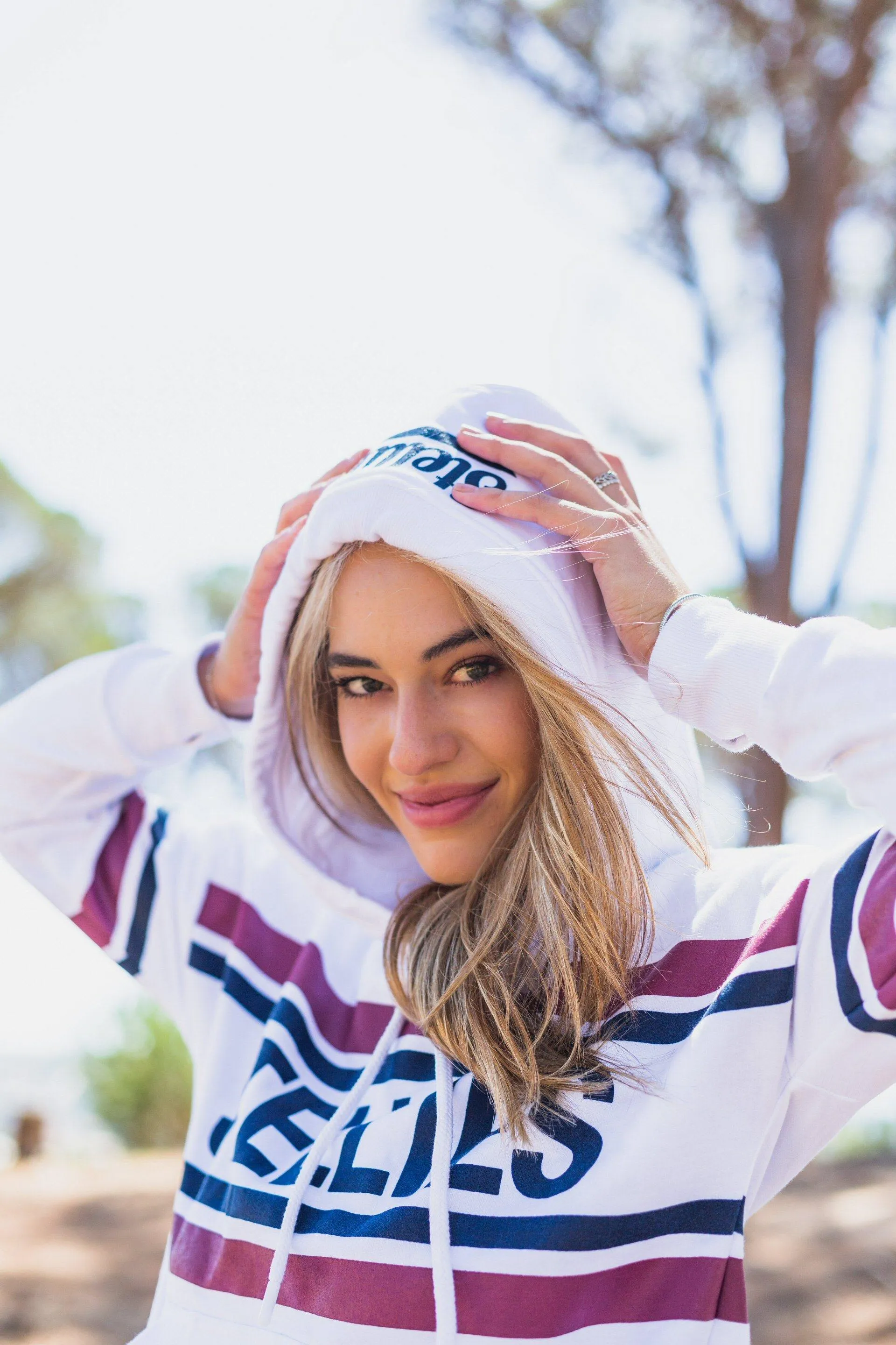 The Striped Fleece Hoodie In White