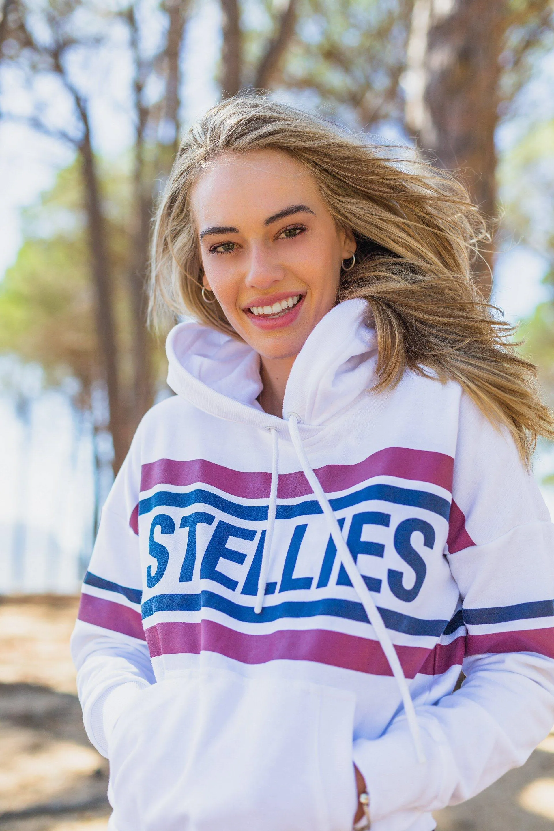 The Striped Fleece Hoodie In White