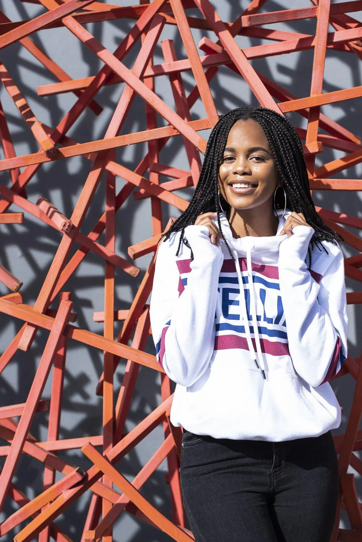 The Striped Fleece Hoodie In White