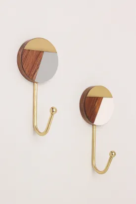 Three Tone Disk Wood Resin Brass Wall Coat Hooks