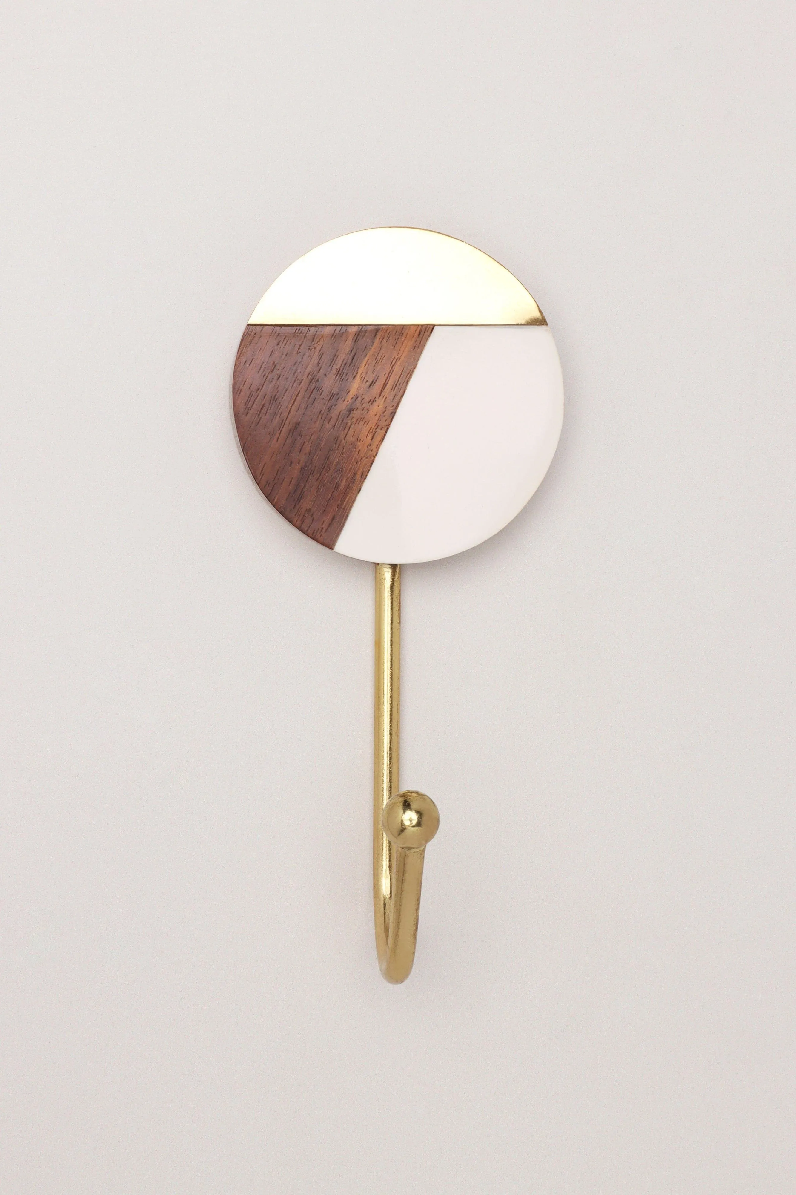 Three Tone Disk Wood Resin Brass Wall Coat Hooks