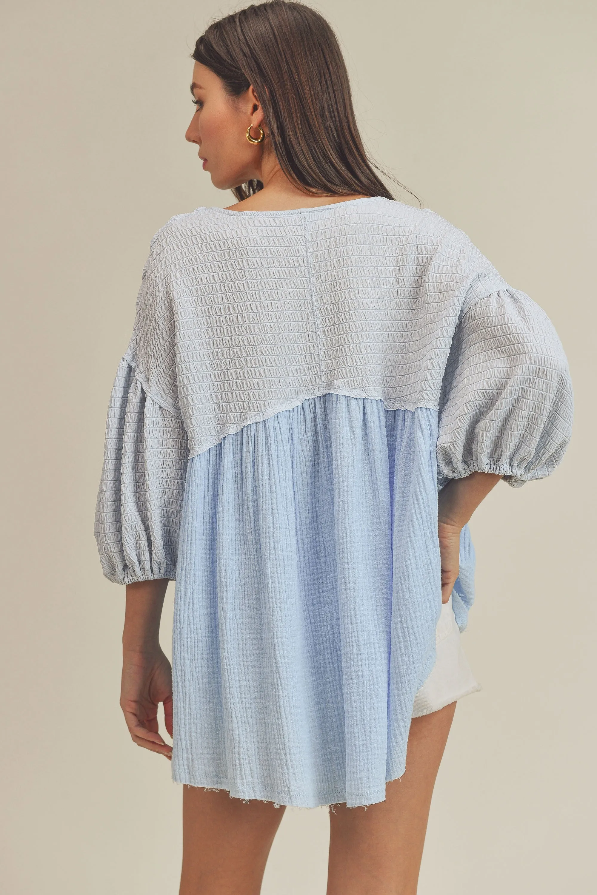 Tunic with Puff Half Sleeves