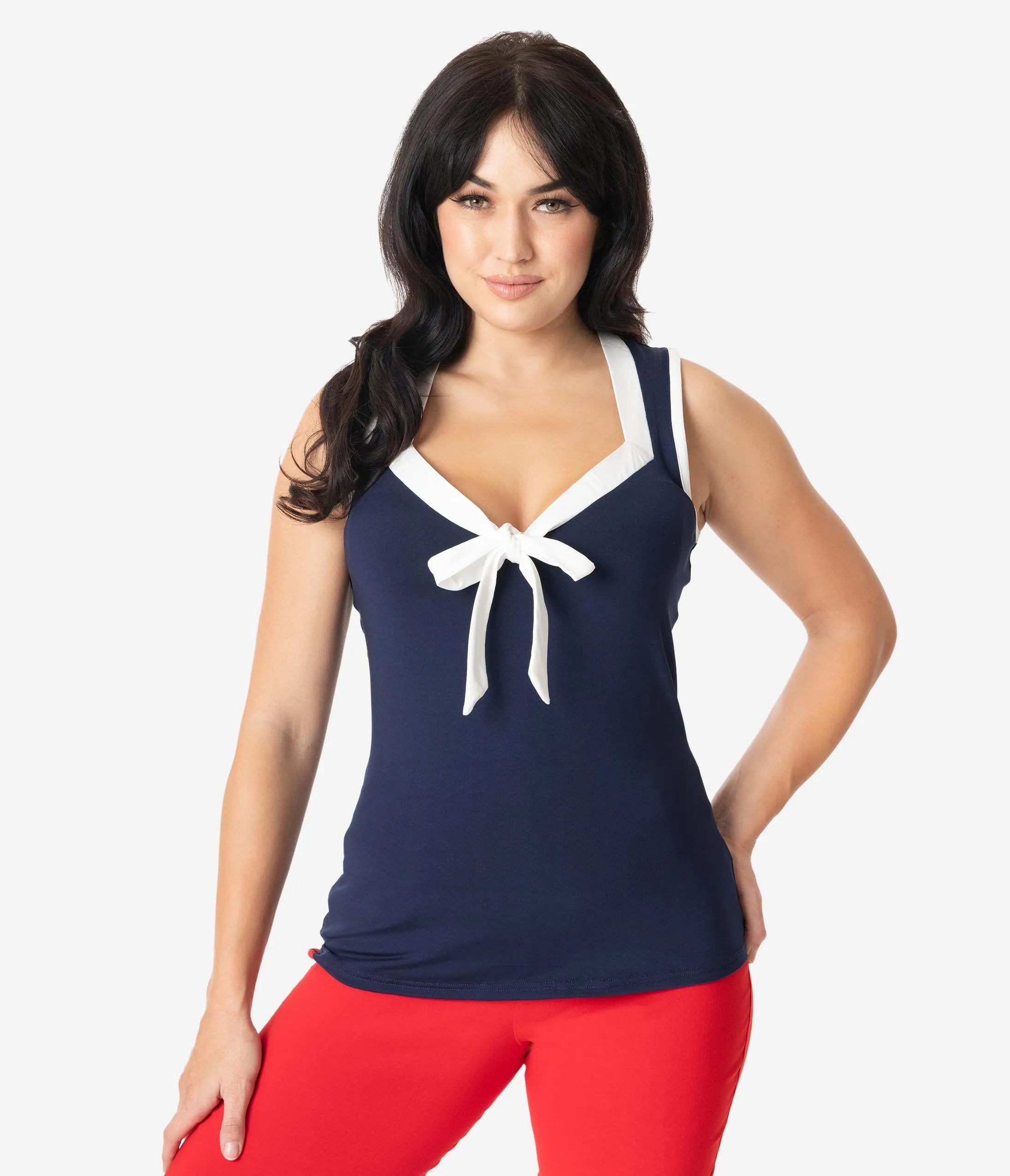 Unique Vintage Navy & White Paulette Top