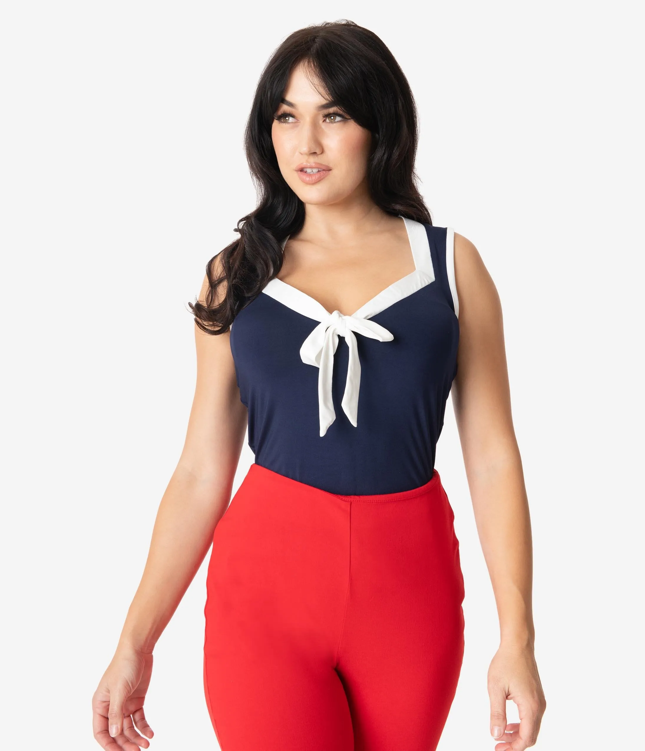 Unique Vintage Navy & White Paulette Top