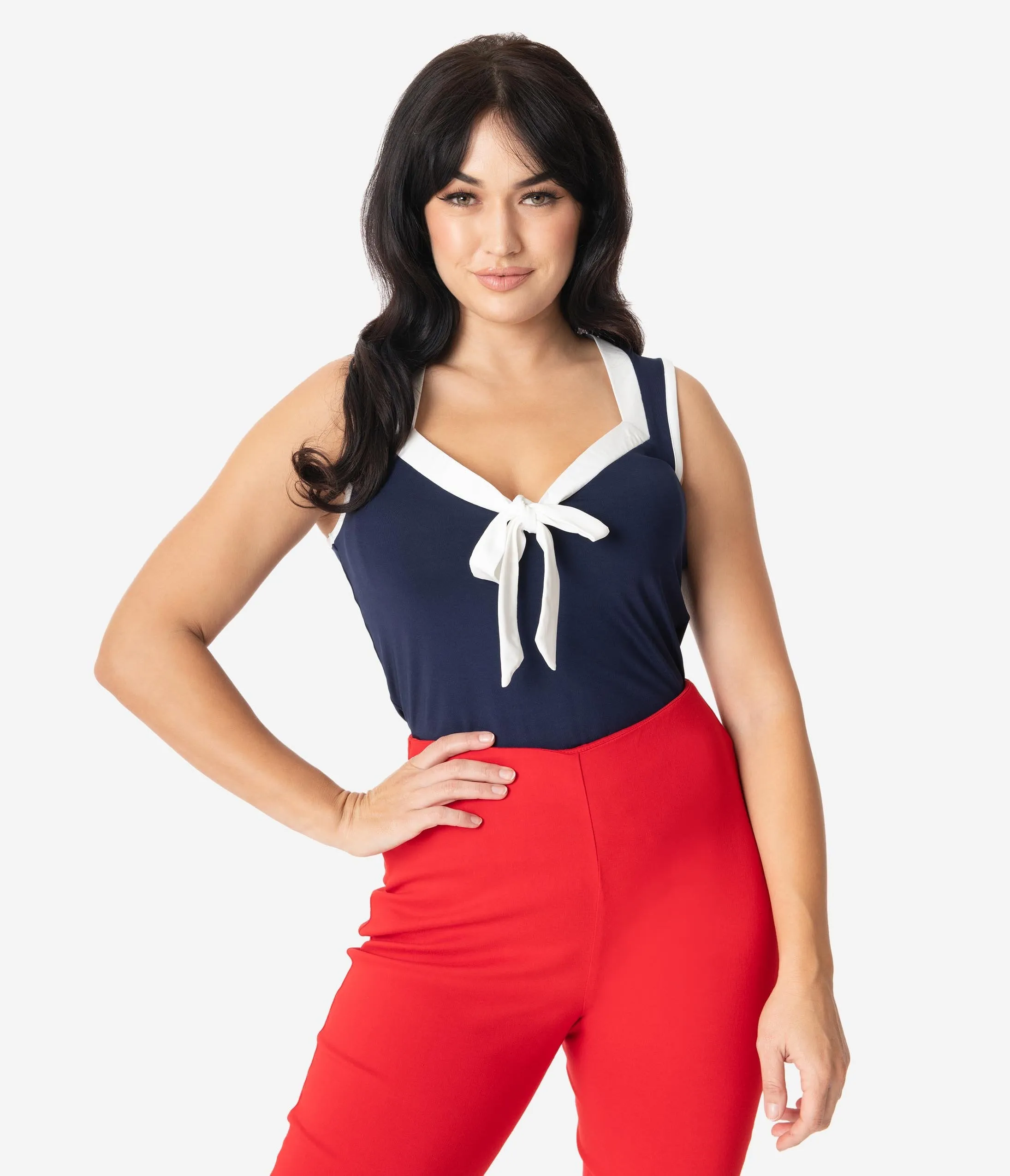 Unique Vintage Navy & White Paulette Top