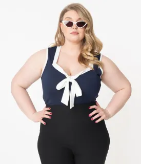 Unique Vintage Plus Size Navy & White Paulette Top