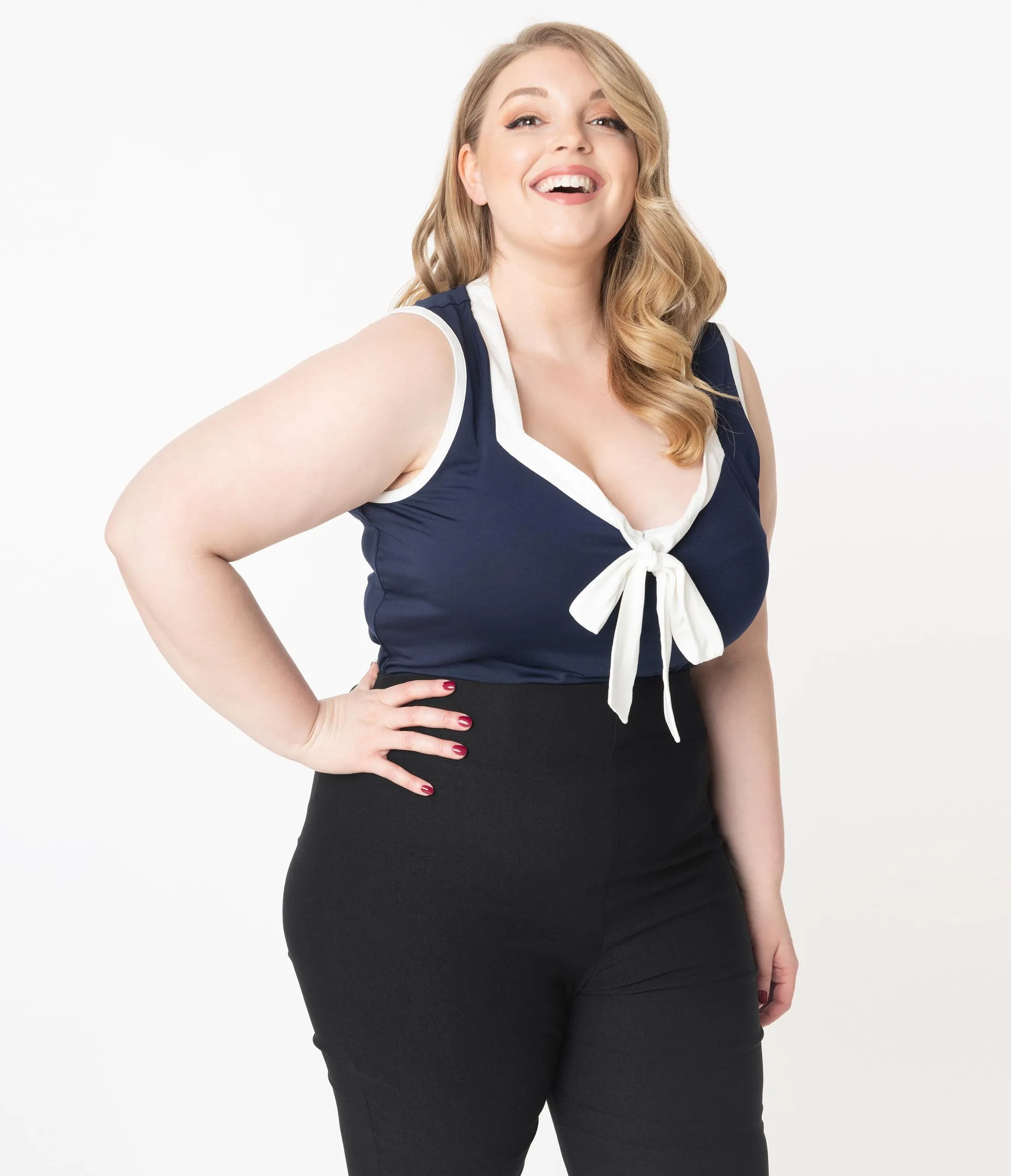 Unique Vintage Plus Size Navy & White Paulette Top