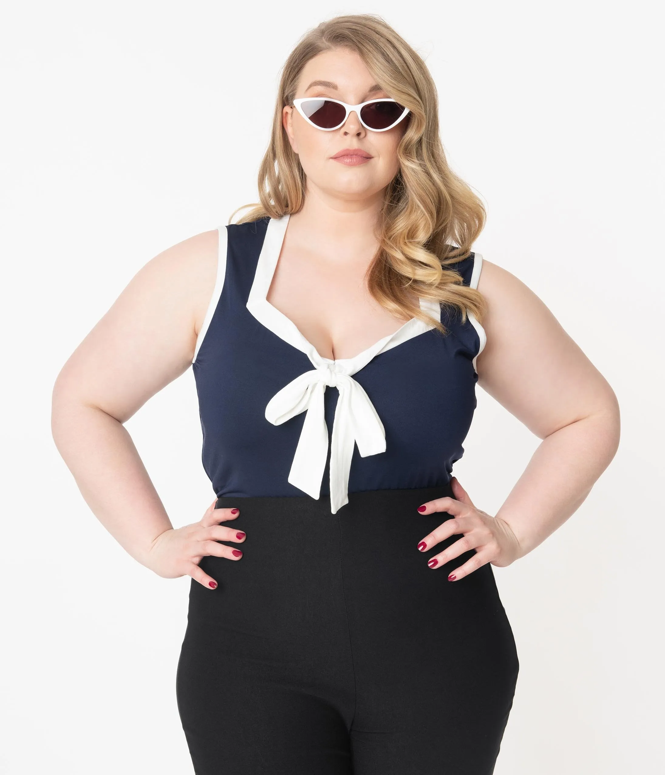 Unique Vintage Plus Size Navy & White Paulette Top