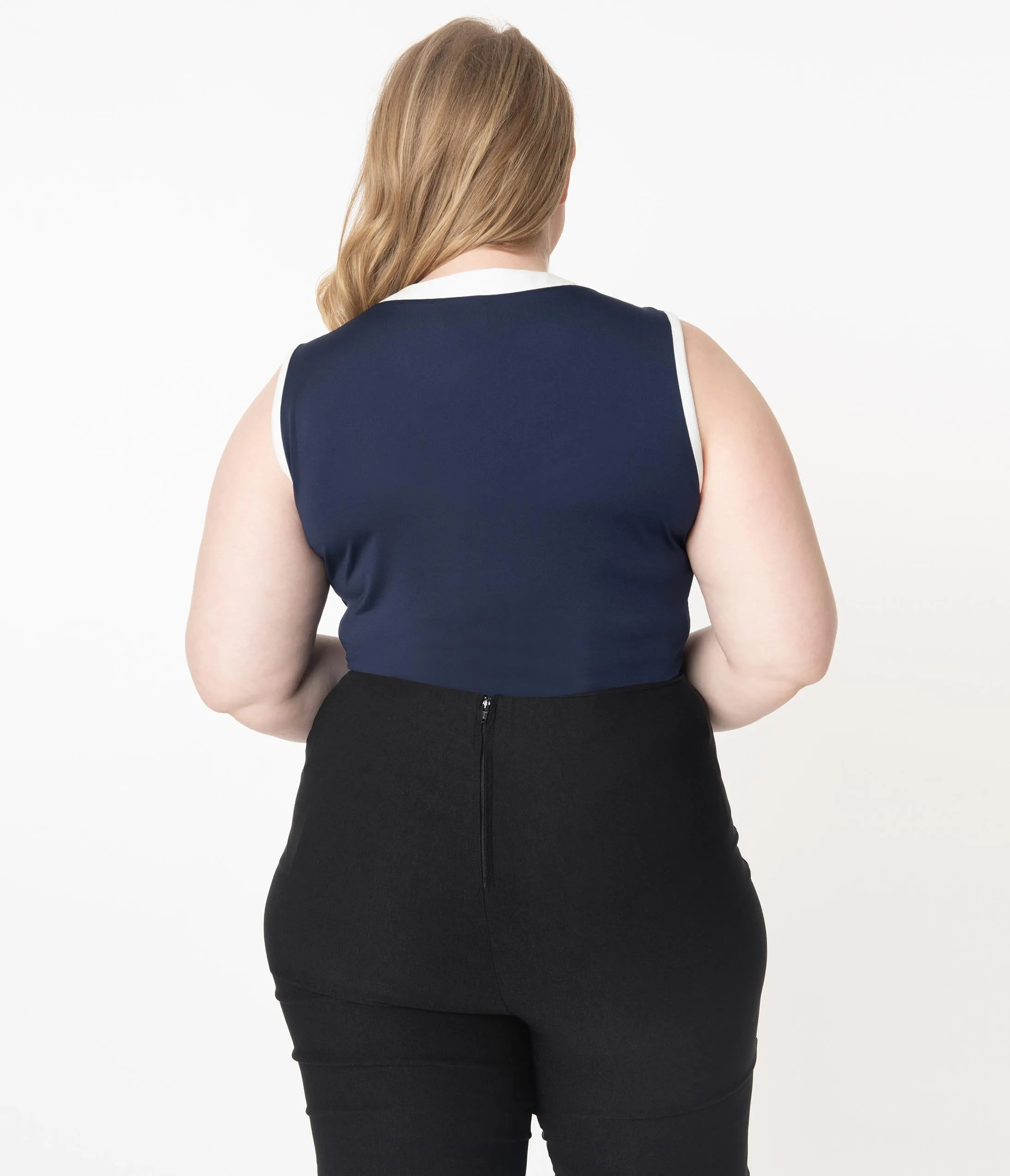 Unique Vintage Plus Size Navy & White Paulette Top