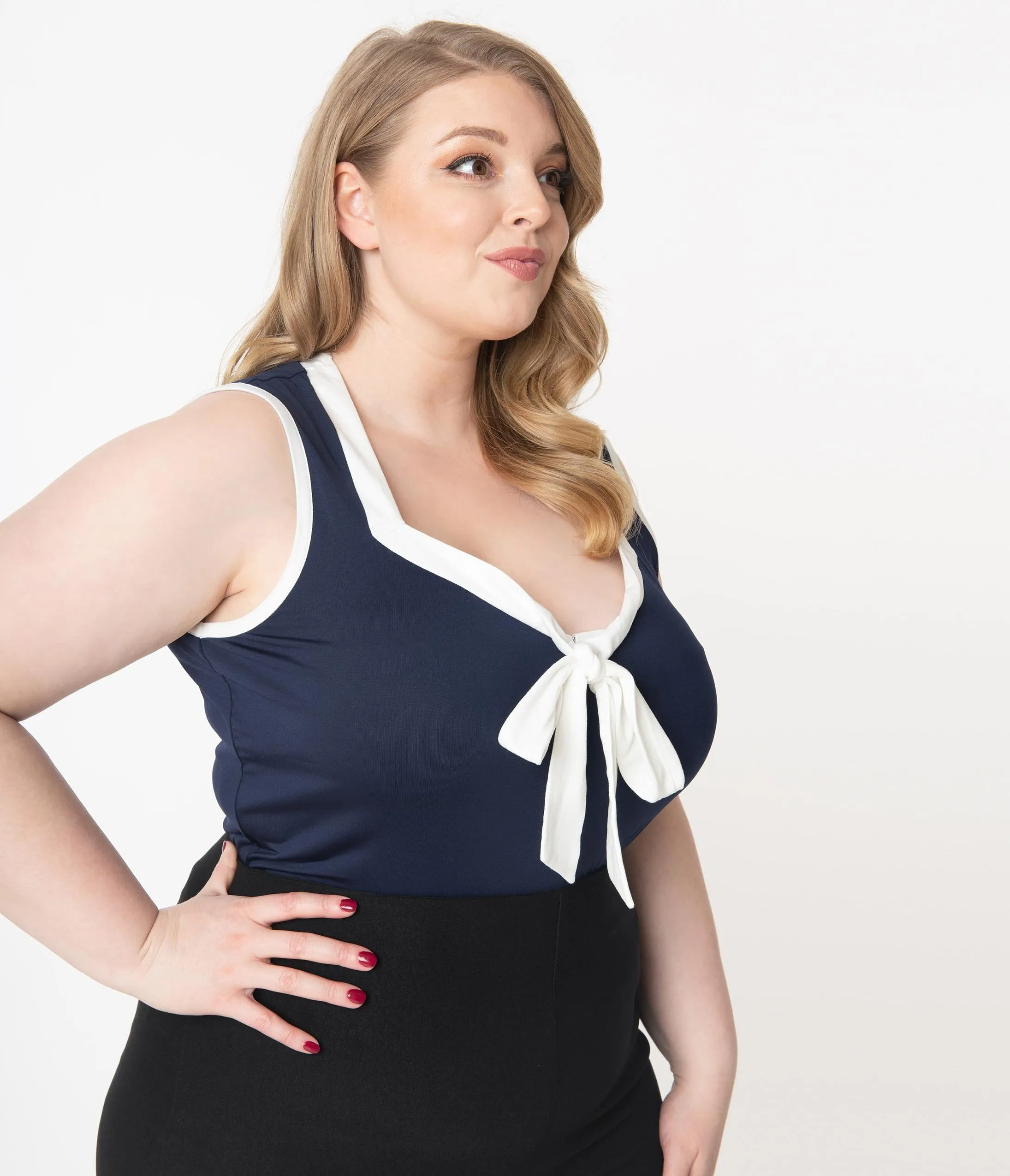 Unique Vintage Plus Size Navy & White Paulette Top