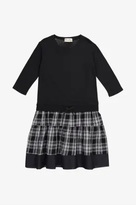 Vierra Rose Mona Sweatshirt Combo Girls Dress - Black Plaid