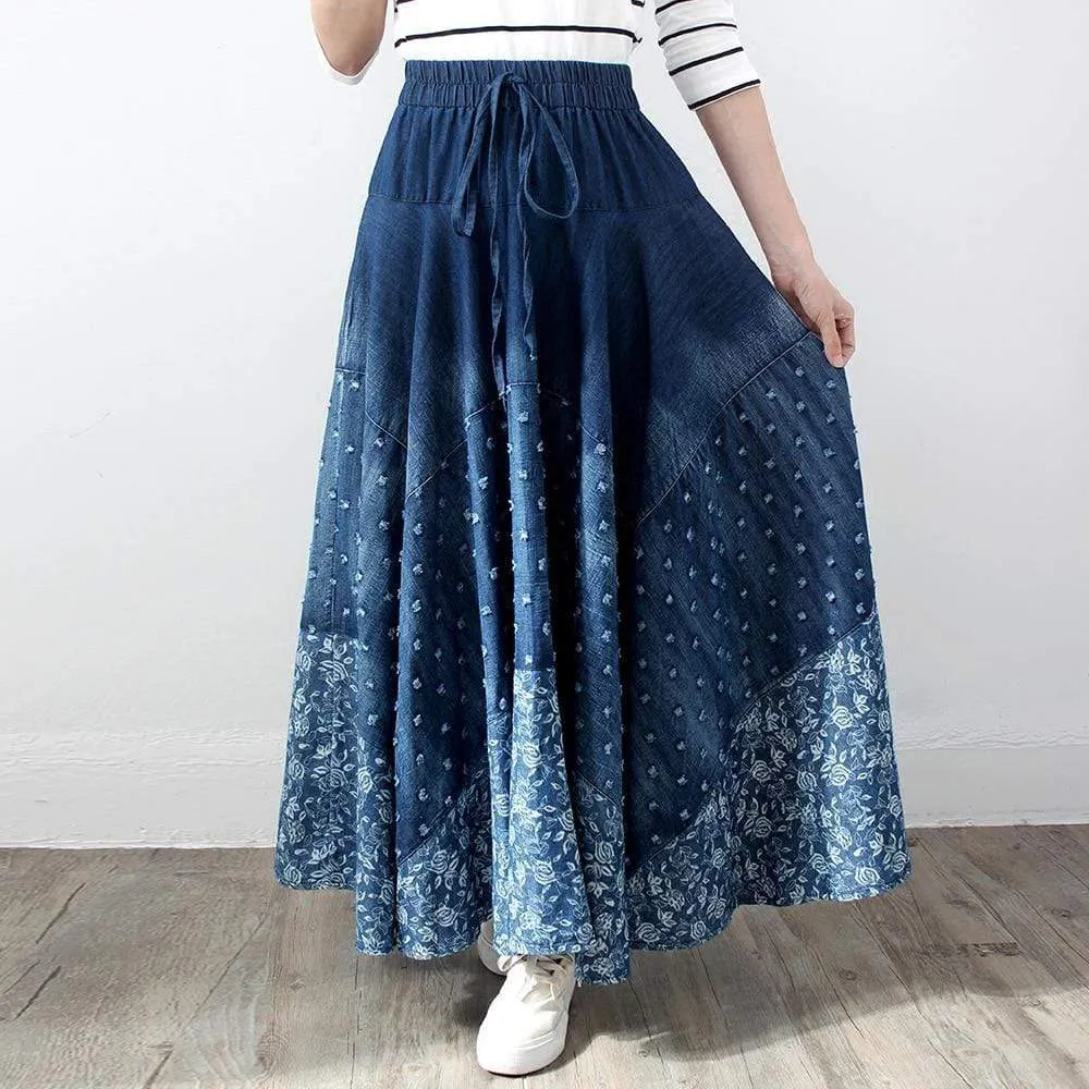 Vintage Pleated Denim Skirt