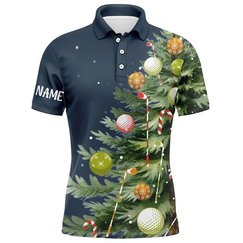 White Mens Golf Polo Shirts Custom Blue Christmas Tree Shirt For Mens, Christmas Golf Gifts