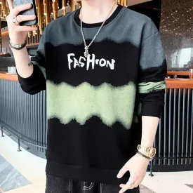 Wiaofellas  -  Fashion Printed Loose Letter Tie Dye T-Shirt Men's Clothing Autumn New Oversized Casual Pullovers All-match Tee Shirt