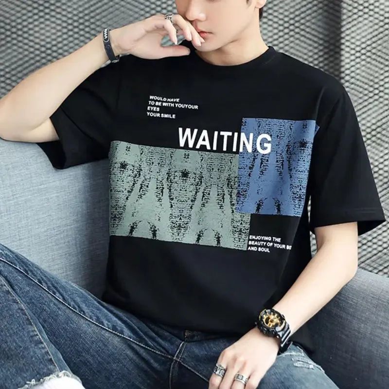 Wiaofellas  -  Fashion Printed O-Neck Short Sleeve All-match T-Shirt Men's Clothing Spring New Oversized Casual Pullovers Korean Tee Shirt