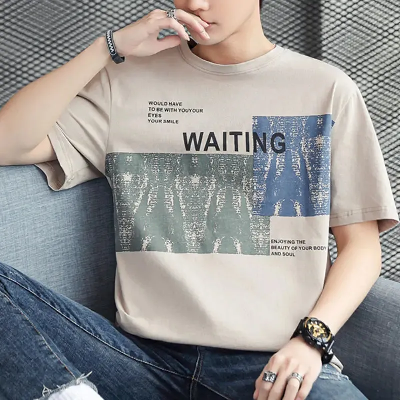 Wiaofellas  -  Fashion Printed O-Neck Short Sleeve All-match T-Shirt Men's Clothing Spring New Oversized Casual Pullovers Korean Tee Shirt