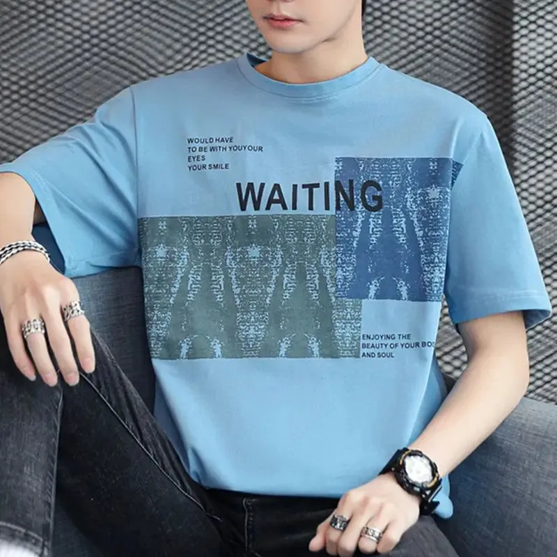 Wiaofellas  -  Fashion Printed O-Neck Short Sleeve All-match T-Shirt Men's Clothing Spring New Oversized Casual Pullovers Korean Tee Shirt