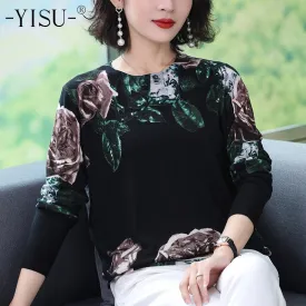 women Flower Green leaf Print Pullovers O-Neck Long sleeve Sweater 2020 Autumn Winter Knitted sweaters