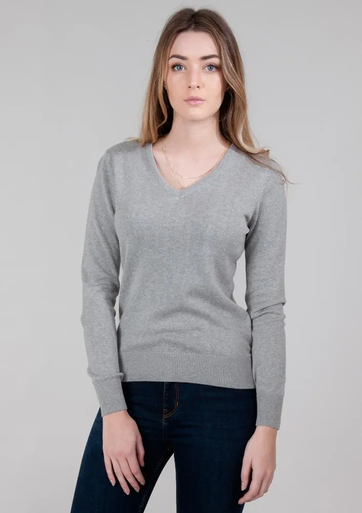 Womens Pure Cotton V-Neck Jumper