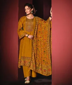 Woolen Pashmina Yellow Winter Unstitched Suits With shawl