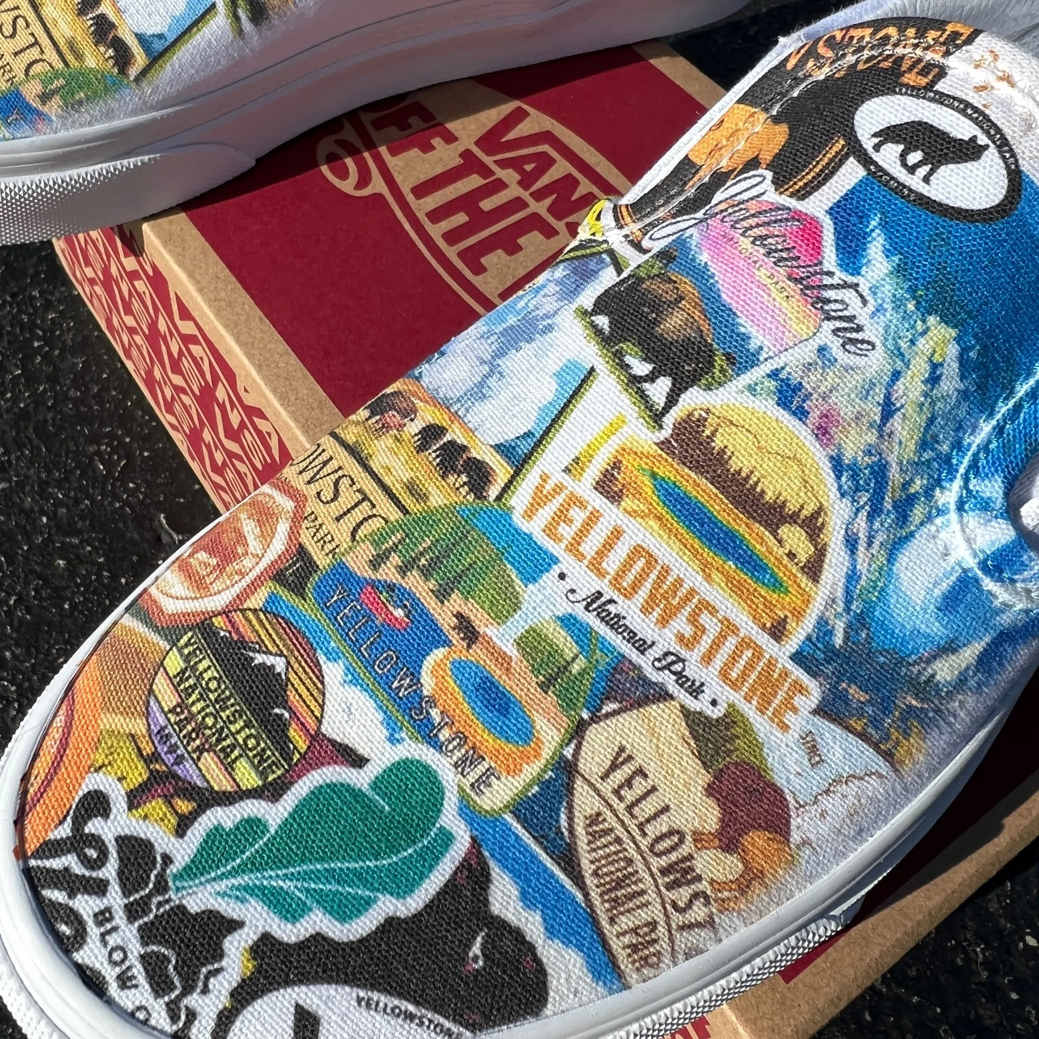 Yellowstone National Park - Custom Vans White Slip On Shoes