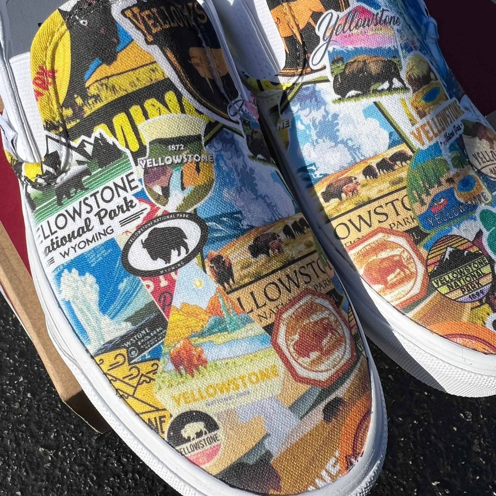 Yellowstone National Park - Custom Vans White Slip On Shoes