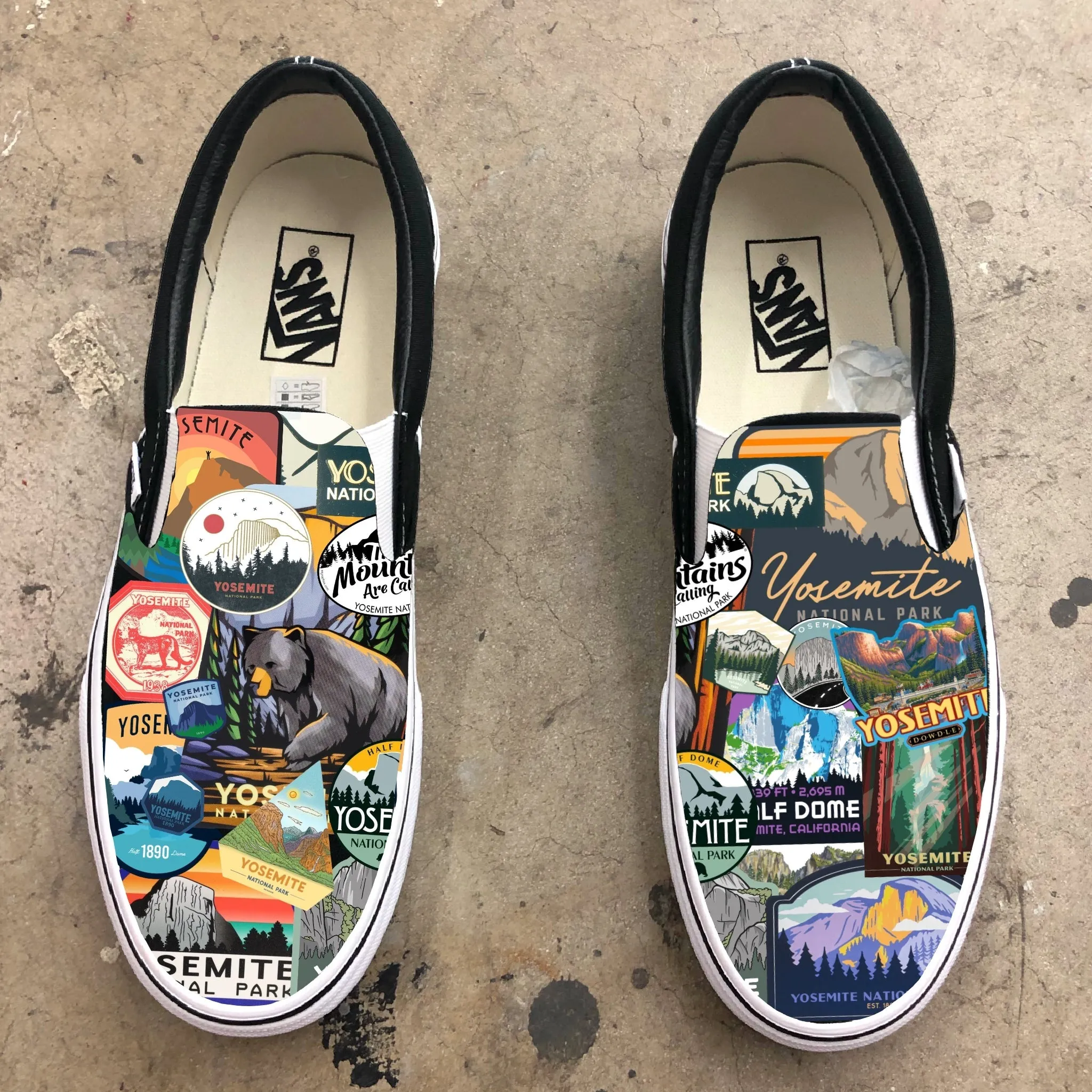 Yosemite National Park - Custom Vans Black Slip On Shoes